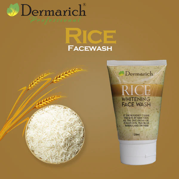 Dermarich® Rice Extract Whitening Face Wash (with Natural Glow Vitamin E and Vitamin B3) | 120 mL