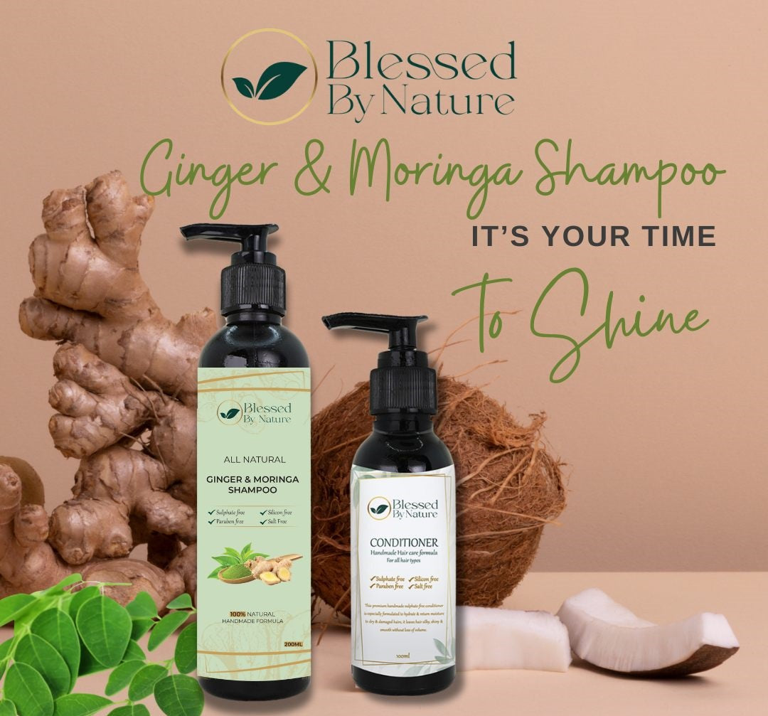 Blessed By Nature™ Ginger and Moringa Shampoo with ViaminB5 (100% Herbal)