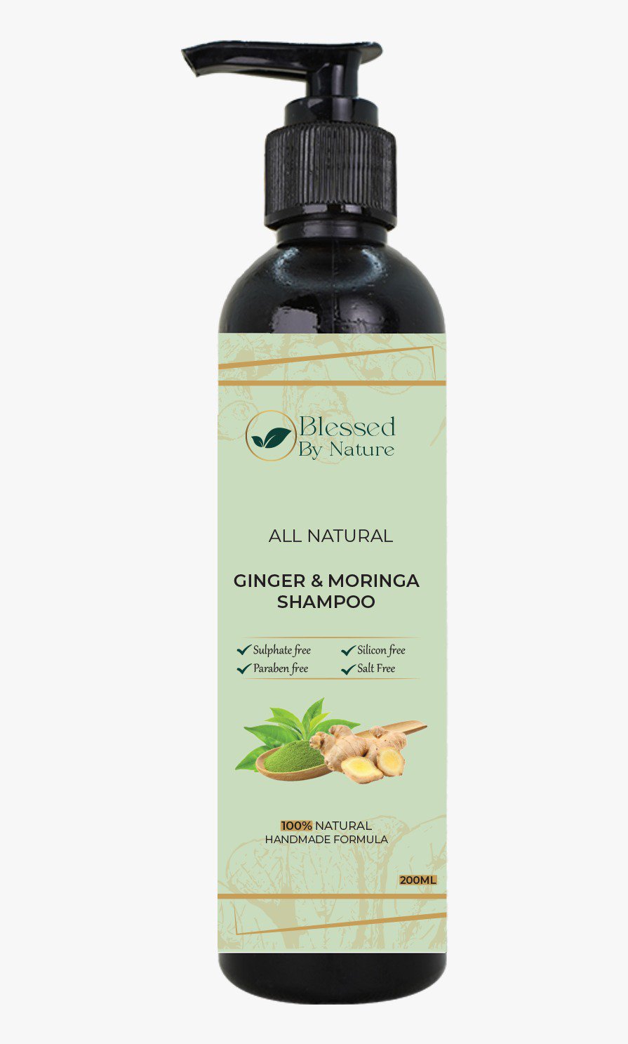 Blessed By Nature™ Ginger and Moringa Shampoo with ViaminB5 (100% Herbal)
