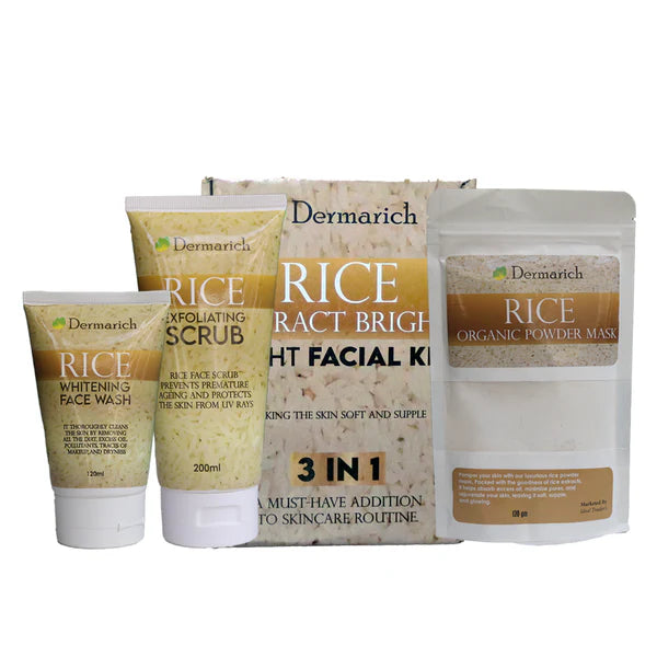 Dermarich® Rice Extract Bright & Light Kit (Rice Face Wash + Rice Scrub + Rice Mask)