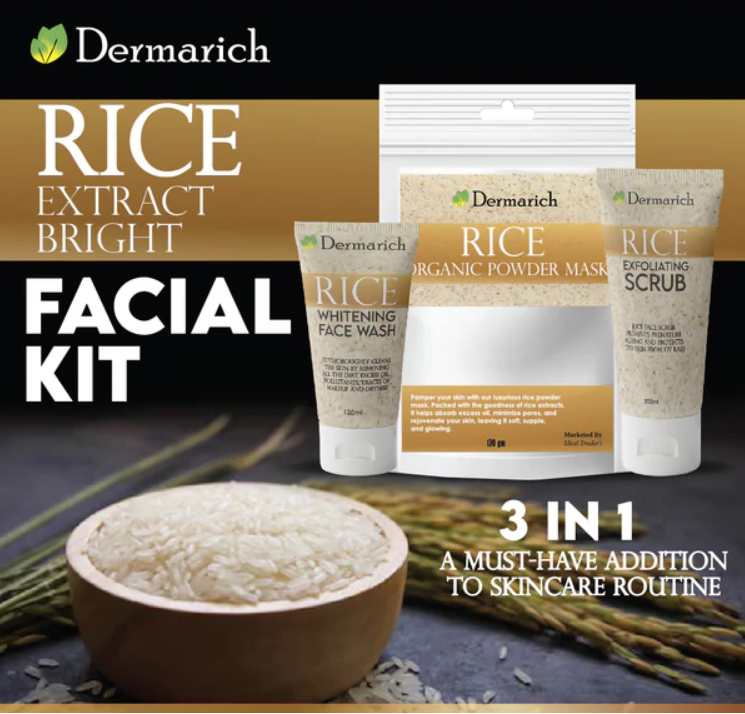 Dermarich® Rice Extract Bright & Light Kit (Rice Face Wash + Rice Scrub + Rice Mask)