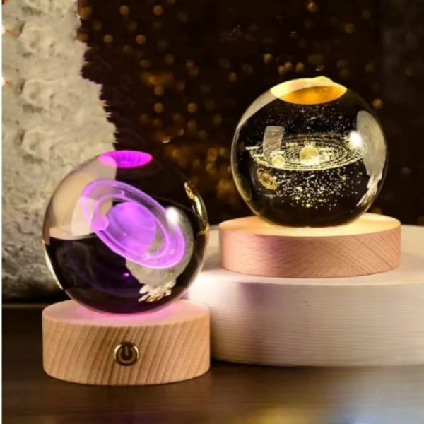 3d Crystal Moon Randomly Design Crystal Planet Globe 3d Laser Engraved Solar System Ball With Touch Switch Led Light Base Astronomy Decor (random )