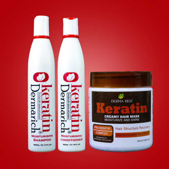 Dermarich® Keratin Repair Bundle (3 in 1)  – Keratin Shampoo + Keratin Conditioner + Keratin Hair Mask