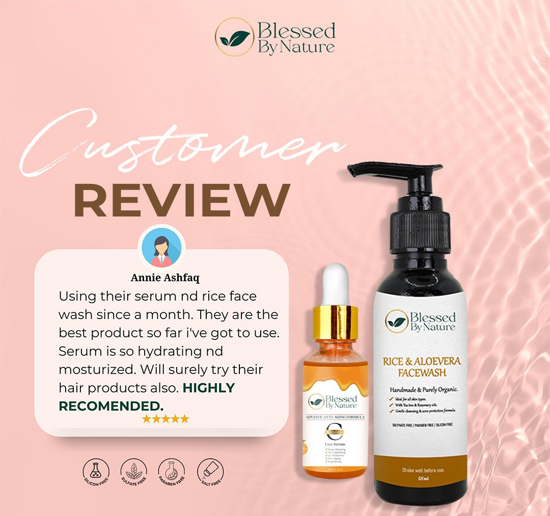 Blessed By Nature™ Glow Bundle | Rice Aloe Vera Face Wash (with Anti-Ageing Effect) and Vitamin C Serum