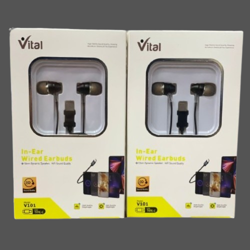 VITAL Metal Handfree V101 Type C In Ear Wired Earphones Premium Quality Sound Compatible with iPhone 15 Pro max