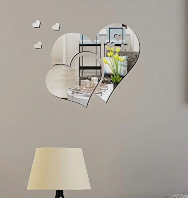 Heart Shaped Acrylic Mirror Wall Stickers 15 Inch Size