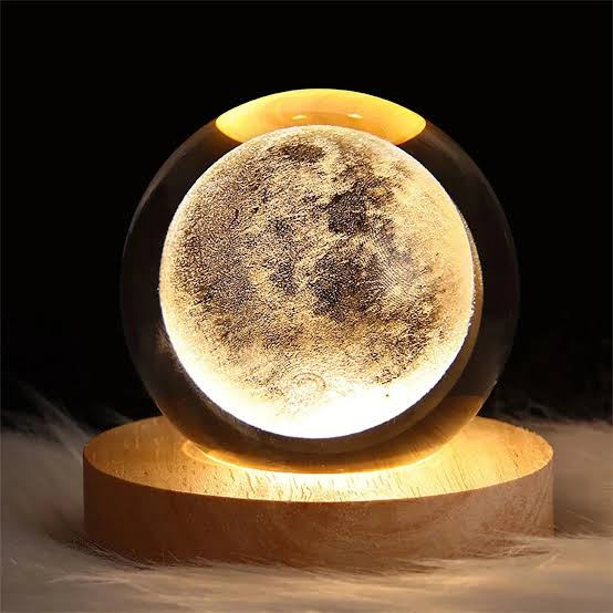 3D Crystal Ball USB Lamp | Night Lamp with Wooden Base