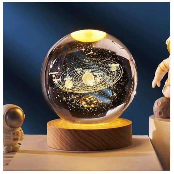 3D Crystal Ball USB Lamp | Night Lamp with Wooden Base