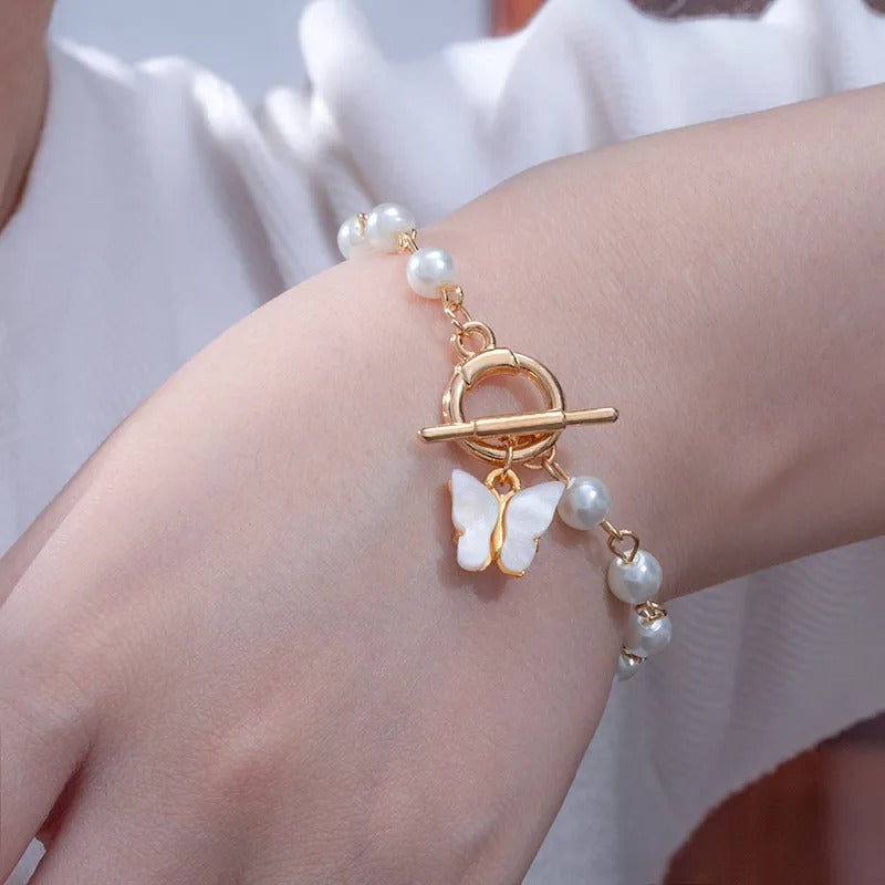 Elegant Pearl Tassel Butterfly Bracelet