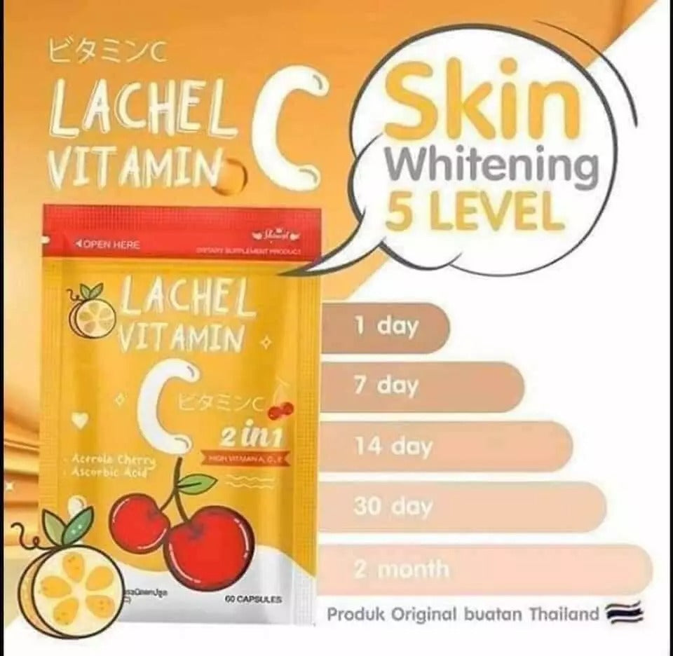 Lachel Vitamin C (60 Capsules) Made in Thailand | Powerful Antioxidant for Radiant and Clear Skin