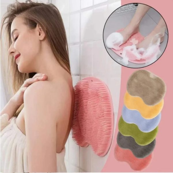 Shower Foot & Back Scrubber Mat, Wall Stick Suction Silicone Bathroom Scrubber (random color)