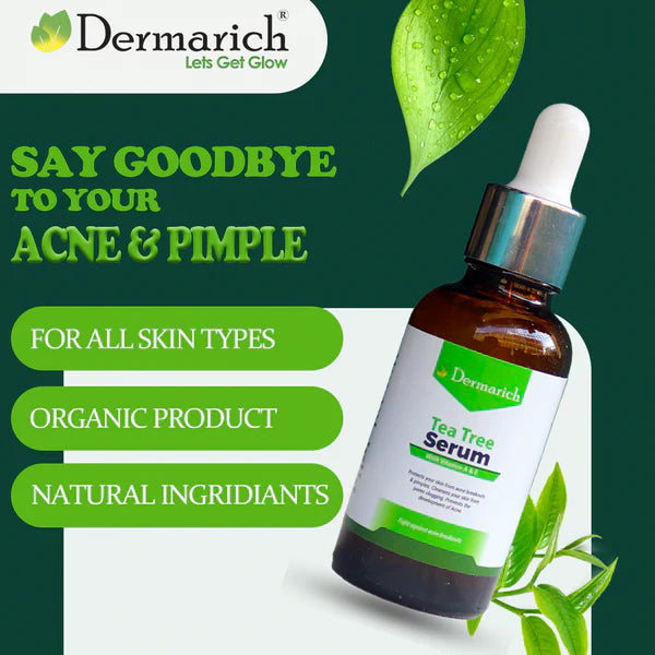 Dermarich® Tea Tree Face Serum (For Acne & Pimples With Neem, Tea Tree & Salicylic Acid) | 30 mL