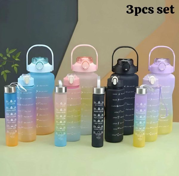 Three-piece Motivational Sports Water Bottles Set (2000ml, 850ml, 350ml)(random Color)